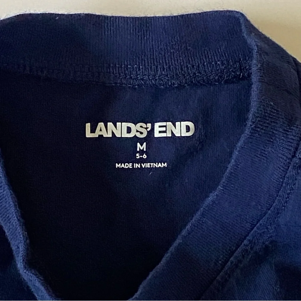 Lands’ End Space Shirt Size 5 6 Medium Navy Blue Short Sleeve planets moon stars